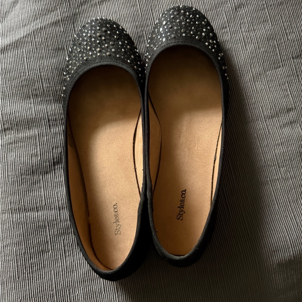 Style &Co Black Rhinestone Embellished Flats - Picture 2 of 3